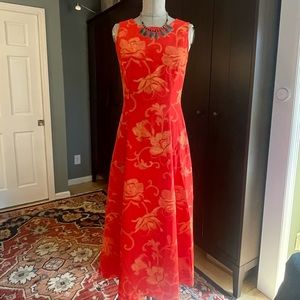 VINTAGE Bright summer red and gold floral dress